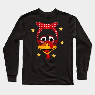 thanksgiving funny cute turkey face with glasses headband Long Sleeve T-Shirt